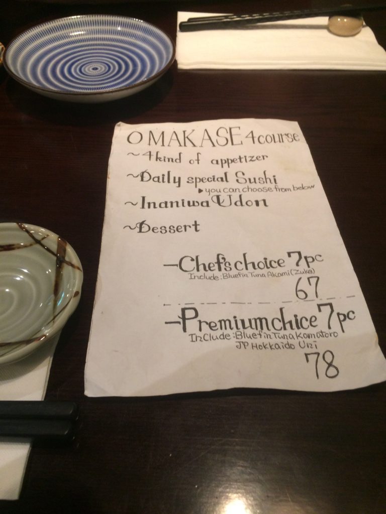 Four-course omakase menu at Tetsu Sushi Bar, Vancouver